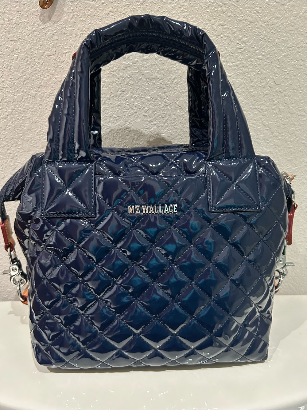 MZ Wallace Quilted Patent Cross Body Deep  Navy